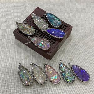 Charms naturais abalone grow shop pingente 14x50mm color embutido shinestone charme jóias brio de colar de jóias de jóias de moda acessórios de moda