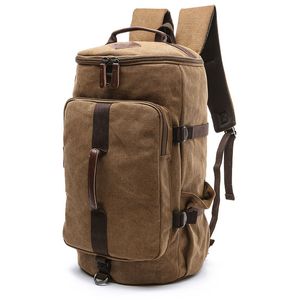 Duffel Bags Large Capacity Men Cylinder Backpacks Canvas Luggage Shoulder Duffle Travel Waterproof Solid Leather Casual Case BackpackDuffel