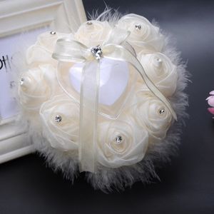 Present Wrap Romantic Heart Shape Wedding Ring Pillow Rose Flowers Box Crystal Bearer Cushion For Valentine's Day Present