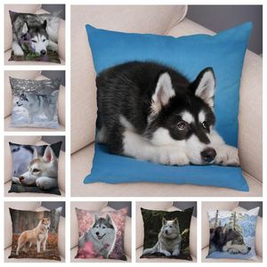 Cushion/Decorative Pillow Pet Siberian Husky Dog Case Covers Decor Animal Cushion Cover For Sofa Home Super Soft Short Plush Pillowcase 45 4