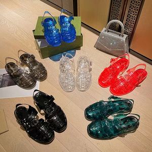 Designer kvinnors transparenta sandaler gummi gel￩ milj￶v￤nliga bubblor sandaler m￤ns klassiska platt tjocka tjocka botten strand non-halp toffles 35-44