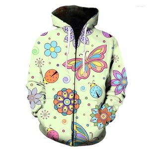 Męskie bluzy bluzy damskie damskie długie rękaw Wykwintny motyl wzór 3D zamek z kapturem pullover topy unisex swobodne