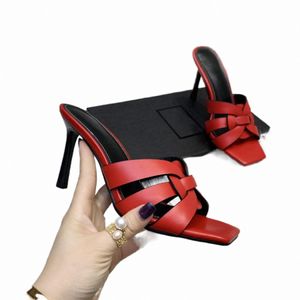 Tribute Heele Mules Women High Obcing Sandals Gładki skórzany projektant luksusowy dama na świeżym powietrzu