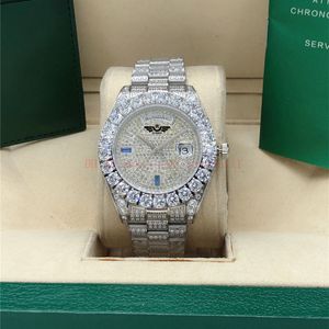 Полный бриллиант часы Red Diamond Dial Президент 218238 43 мм 18K Желтый золотой мужчина мужчины 2813 Автоматические часы Начатые часы с оригинальной коробкой