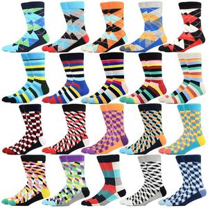 Herrensocken für Herren, bunt, gestreift, klassisch, 3D-Qualität, kariert, Rautenmuster, Argyle-geometrisch, glücklich, Harajuku, gekämmte Baumwolle, Weihnachtsgeschenk für Herren