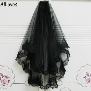 Classic Black Wedding Véils para noivas Duas camadas Lace Aplique véu de noiva com pente Acessórios para o cabelo CL0991