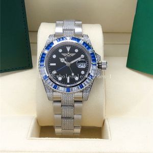 izle 8 tarzı İki Tonlu elmas 116759SANR GMT II elmas çerçeve Safir 40mm Otomatik Tarih erkekler Erkek Erkek Saatler Kol Saati