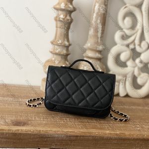 12A Upgrade Mirror Quality Mini Messenger Luxuries Designer Womens Real Leather Calfskin Quilted Black Purse Flap Handbags Shoulder Box Bag Wallet on Gold Chain