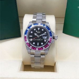 Se 8 Style Two Tone Diamond 116759 Red GMT II Diamond Bezel Sapphire 40mm Automatic Date Men Herr Mänklockor armbandsur