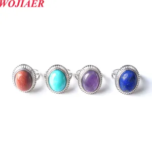 WOJIAER Solitaire Rings Mulheres Menina Dedo Oval Pedra Natural Cabochon Mookaite Rodocrosita Redimensionável Casamento BZ911