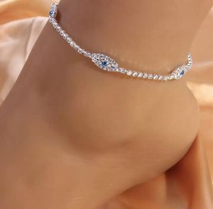 Green Eye Chain Anklet Bracelet Silver Color Crystal CZ Temperament Women s Foot Accessories Luxury Vintage Ankle anklets Jewelry women