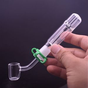 Rökningstillbehör Partihandel Mini Glass Oil Burner Kit Water Bong Pipe With 45Gree 100% Quartz Banger Nails and Plastic Clip