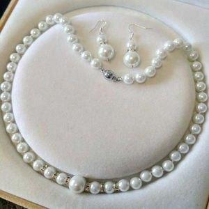 8-12mm White South Sea Shell Pearl Necklace AAA 18 Inches Earring Set