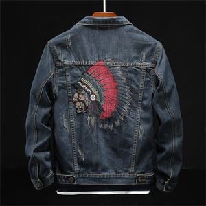 Men's Jackets Prowow Fashion Streetwear Men Jacket Retro Blue Indian Chief Embroidery Denim Jackets Men Size M-6XL Hip Hop Punk Coats 220826