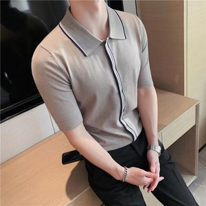 Polo da uomo Abbigliamento di marca stile britannico Abbigliamento da uomo Camicie in maglia patchwork a righe di alta qualità / Camicia da uomo slim fit 3XL da uomo