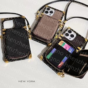 Designer C H Wallet Phone Cases für iPhone 14 Pro Max 13 Pro 11 XR 8 7 Plus Shell Gold Galvanik Leder Kartenhalter Kreditfach Braun Square Shoulder Full Cover