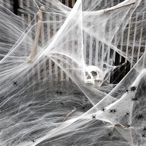 Andra festliga festf￶rs￶rjningar White Stretchy Cobweb Artificial Spider Web Halloween Decoration Scary Scen Props Horror House Home Decora Accessories 220826