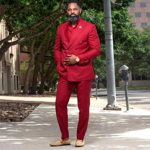 Red Mens Suits Slim Fit Groomsmen Tuxedos de casamento Designer de peito duplo Blazers Size Blazers Formal com jaqueta e calça