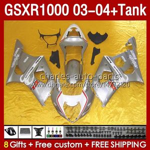 Tanque de atendimento OEM para Suzuki GSXR-1000 K 3 GSX R1000 GSXR 1000 CC 03-04 Corpo 147NO.34 1000CC GSXR1000 K3 03 04 GSX-R1000 2003 2004 Failing Kit Silver Glossy Silver