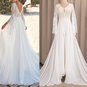 Vestido elegante de noiva boho de verão 2022 Mangas de borboleta de chiffon de decote em V Robe de noiva Butterfly