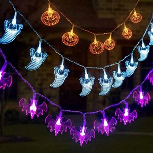 Altre forniture per feste festive 15M 10LED Halloween Led Light Zucca Pipistrello Fantasma Lampada a corda Ornamento appeso Happy Halloween Party Decorazione horror per la casa 220826