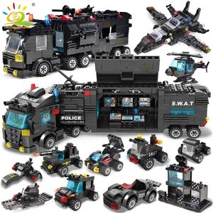 Block Huiqibao Swat Station Truck Model Building City Machine Helicopter Car Figures Bricks Education Toy for Children 220826
