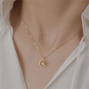 Moda coreana Cara de pingente de pingente da lua de moda coreana para mulheres brilhantes colar de p￩rolas de zirc￣o de colar para festa de casamento j￳ias presente