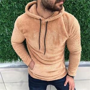 Erkek Hoodies Sweatshirt Sıradan Katı Kapşonlu Erkekler Uzun Kollu Sonbahar Kış Sıcak Cep Gevşek Sweatshirt Peluş Polar Hoodies Büyük boy gevşek üstler 220826