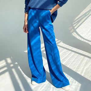 Oyasnake Fashion Office Women Pants Wide Up Casual Pleated Female Spring High Waist FloorLength Loose Trousers L220826