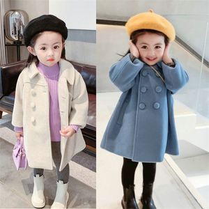 Coat Jackets Girls Double Breasted Woolen Overcoat Cotton Trench Lapel Kids girl childrens winter 26Y 220826