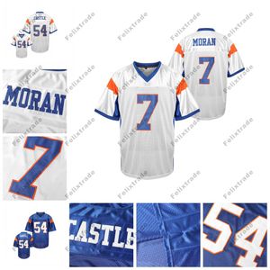 Men s BMS TV Show Goats Football Jersey Alex Moran Thad Castle Mountain State White Blue Stiched Name Number Logos