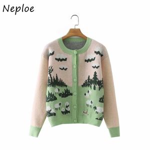 Women's Fur Faux Fur Neploe Fall Winter Comfortable Knit Cardigans Women Fresh Sheep Pattern Sweater Jackets Female Singlebreasted Tops 220826