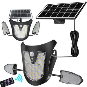 115led Solar Wall Lights 3 heads adjustable 900LM Security Lights with Remote Control IP65 Waterproof Garden 3 Working Modes