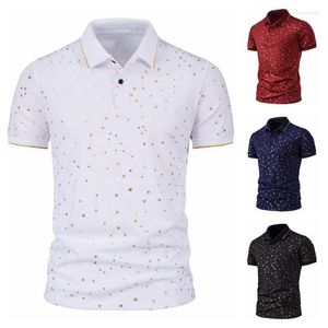 Men's Polos Men's 2022 Summer Fashion Casual Men Star Chain Gold Print Lapel Slim Business Mens Shirts With Short Sleeve