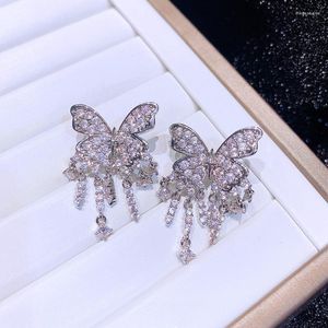 Kolczyki stadniskie luksusowe CZ Stone Tassel Butterfly for Women Platinum Splated Cubic Cyrron Party JewelStud