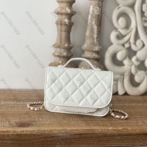 Top Tier 10A Mirror Quality Mini Messenger Bag Luxury Designers Womens Real Leather Calfskin Quilted Black Purse Flap Handväska axelväska Plånbok på guldkedja
