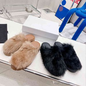Slippers High end autumn and winter 2022 Arc de round head sheep fur integrated thick bottom Baotou half mop with one foot pedaling lazy