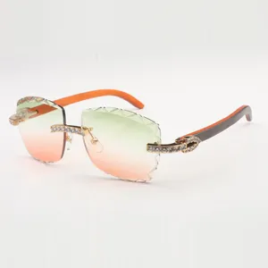 XL Diamentowe okulary przeciwsłoneczne Ramka 3524028-1 z naturalnym kolorem drewna i soczewkami wyciętymi 58 mm