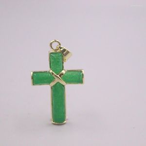 Pendant Necklaces Real Jade Gp 18K Gold Plated For Women Green Heating Jadeite Cross Jewelry Alloy Silver 925 Wheat NecklacePendant