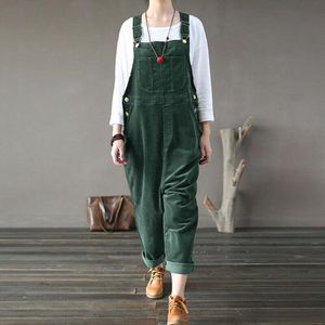 نساء زائد الحجم النبضة rompers الشتاء corduroy phemsuit نساء ساق الواسعة ساق الصلبة بلون فضفاضة بلا أكمام