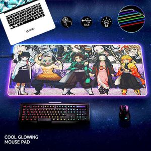 Almofadas de mouse Descansos de pulso RGB Kimetsu no Yaiba Demon Slayer Mouse Pad Anime XL PC Gamer Teclado Tapete de mesa Acessórios para jogos Tapete Kawaii Laptop Mousepad T220825