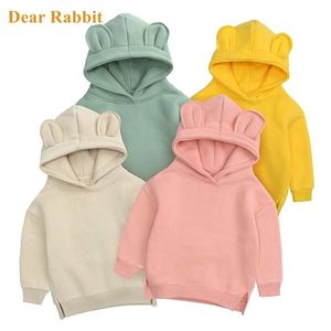 Hoodies Sweatshirts Cute Baby Girls Kids Boys Autumn Fleece Sweater with Bear Ear Spring Clothes Solid Infant Children's Clothing 220826