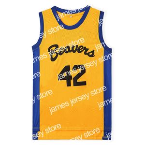 Baloncesto universitario viste Teen Wolf para hombres # 42 Scott Howard Moive Beacon Beavers Basketball Jersey Amarillo Versión cinematográfica estadounidense Estado barato Calidad superior Cosido s