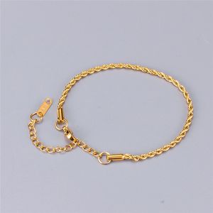 3mm Twisted Rope Chain Bracelets 18K Stamped Gold Plated Titanium Steel Hip Hop Jewelry Women Fashion Sweatproof Bangles Gifts Never Fade Bathing Swimming Can Wear