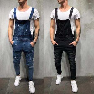 Men's Jeans Fashion Men Ripped Distressed Denim Overalls Carpenter Pants Suspender Big Size S-3XL LF828Men's