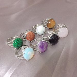 Natural Stone Rings Tiger's Eye Turquoise Lapis Pink Quartz Amethyst Opal Crystal Finger Ring for Women Jewelry