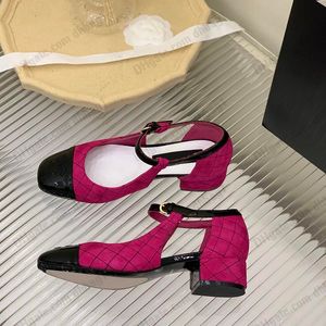 2022/23 フランスレトロ女性サンダルチャンキーローヒールファッションデザイナードレスシューズフクシア快適なスリッパスライドミュールキルティングテクスチャスリングバック結婚式の靴