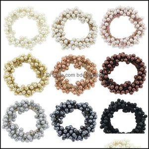 Accessori per capelli Donna Elegante Perla Cravatte Perline Ragazze Scrunchies Elastici Supporti per coda di cavallo Fascia elastica morbida Scrunchy Drop Delive Dhjx1