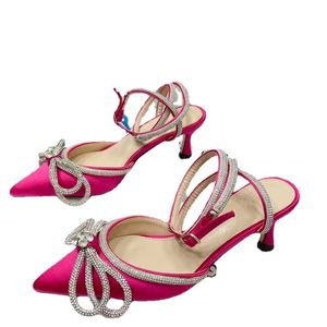 Bow Rhinestone Kitten Heels Sandals Winding Straps Pointed Women's Designer Shoes