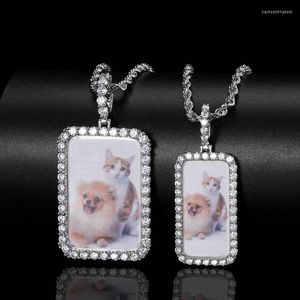 H￤nge halsband Scoya Hip Hop Memory Stor fyrkantiga Po-halsband f￶r m￤n Mikroupps￤ttning Zircon Framed Fashion Jewelry